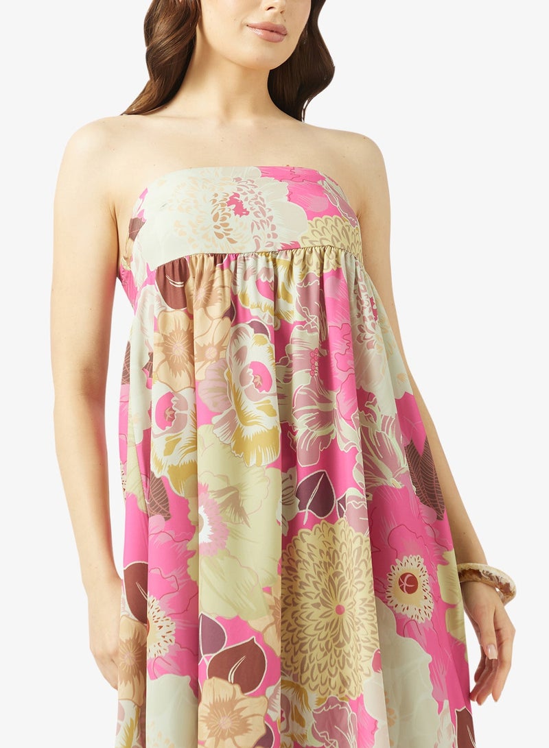 جينجر فستان منتجع بطبعة زهور بدون حمالات - Image 4